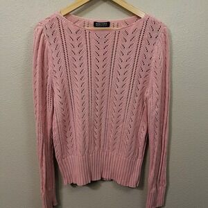 New York Company Open Knit Sweater Pale Pink Preppy Romantic Easter Spring Sz L